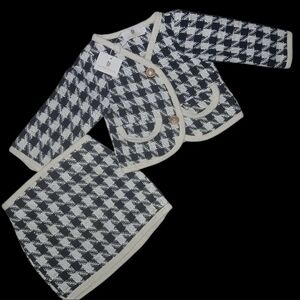 Chic Black and White Houndstooth Skirt Suit